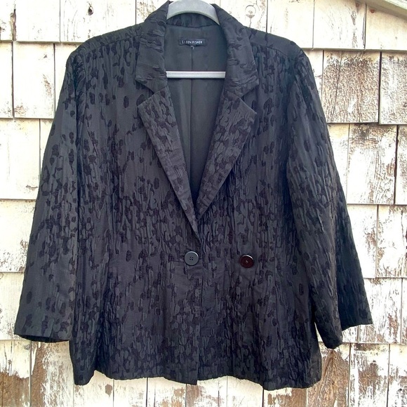 Eileen Fisher Silk Blend Textured Black Blazer - Picture 1 of 5